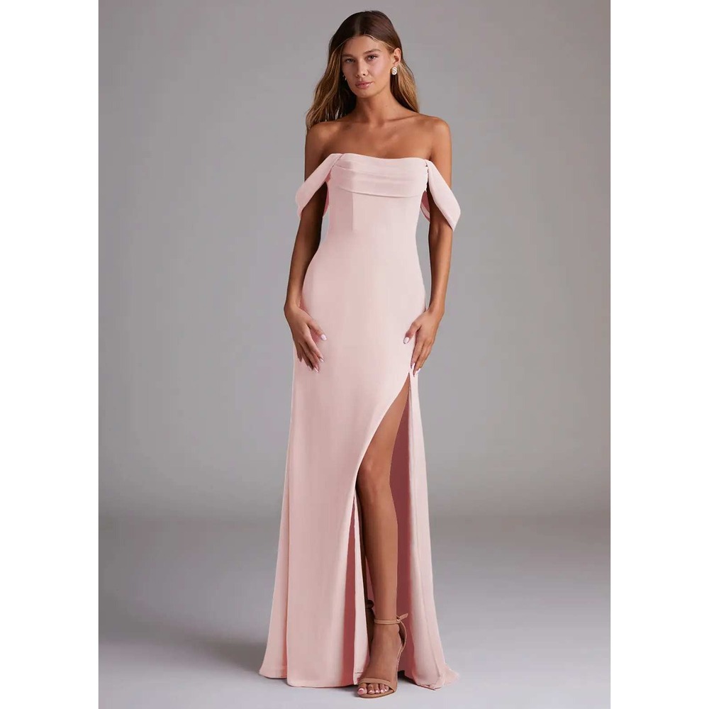Azazie Saige A-Line Off the Shoulder Chiffon Convertible Dress Blushing Pink A10